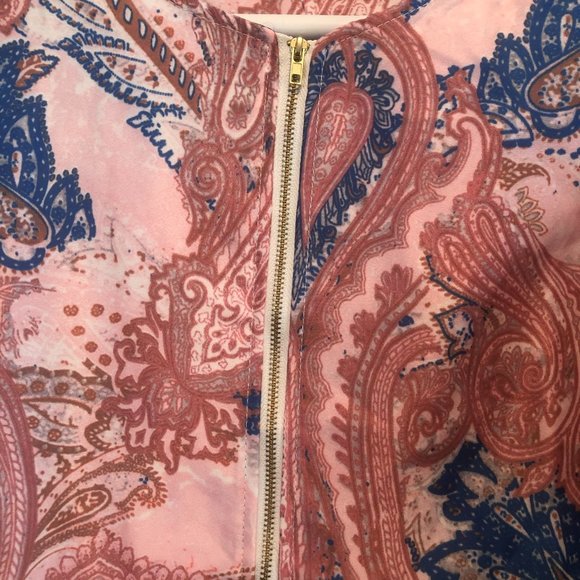 Bomber Style Short Jacket Cute Pink & Blue Print - Picture 2 of 7